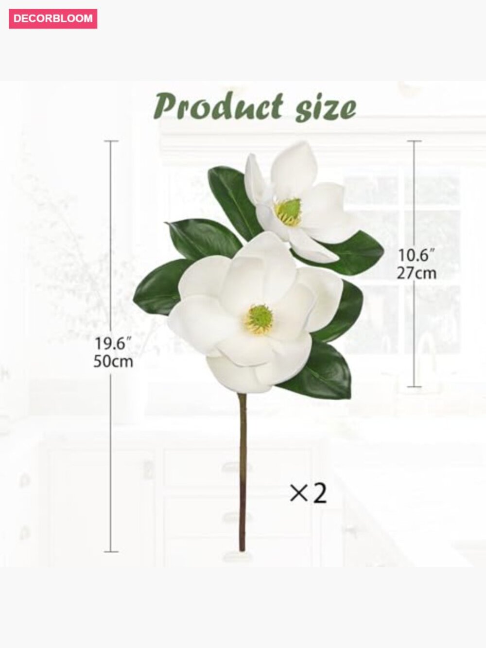 19.6" Faux Magnolia Flower Stems Set of 2 for Home Decor - Picture 3 of 6